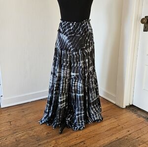 Chan Luu 100% Silk Black & White Tie-Dye Broomstick Skirt